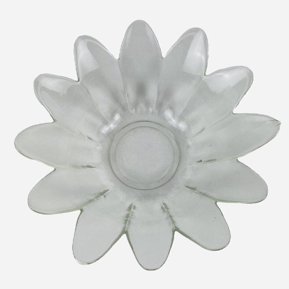 Vintage 9.5" Clear Glass Lotus Flower Shaped Bowl Original Box Trinket Nut Dish